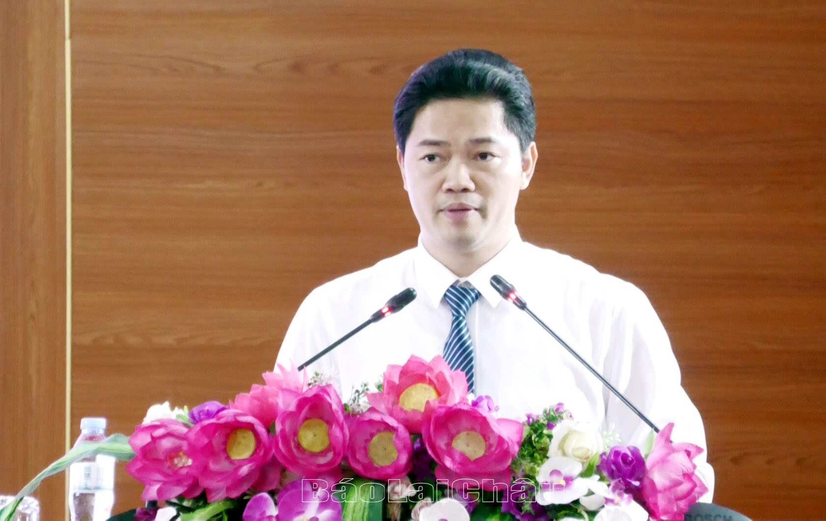 Đồng chí Vũ Mạnh Hà - Uỷ viên dự khuyết Ban Chấp hành Trung ương Đảng, Phó Bí thư Thường trực Tỉnh uỷ phát biểu tại hội nghị. 